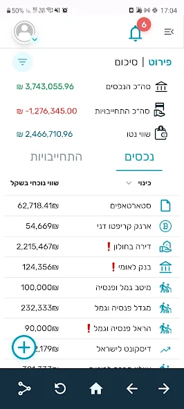מסך מערכת - שיקוף נכסים
